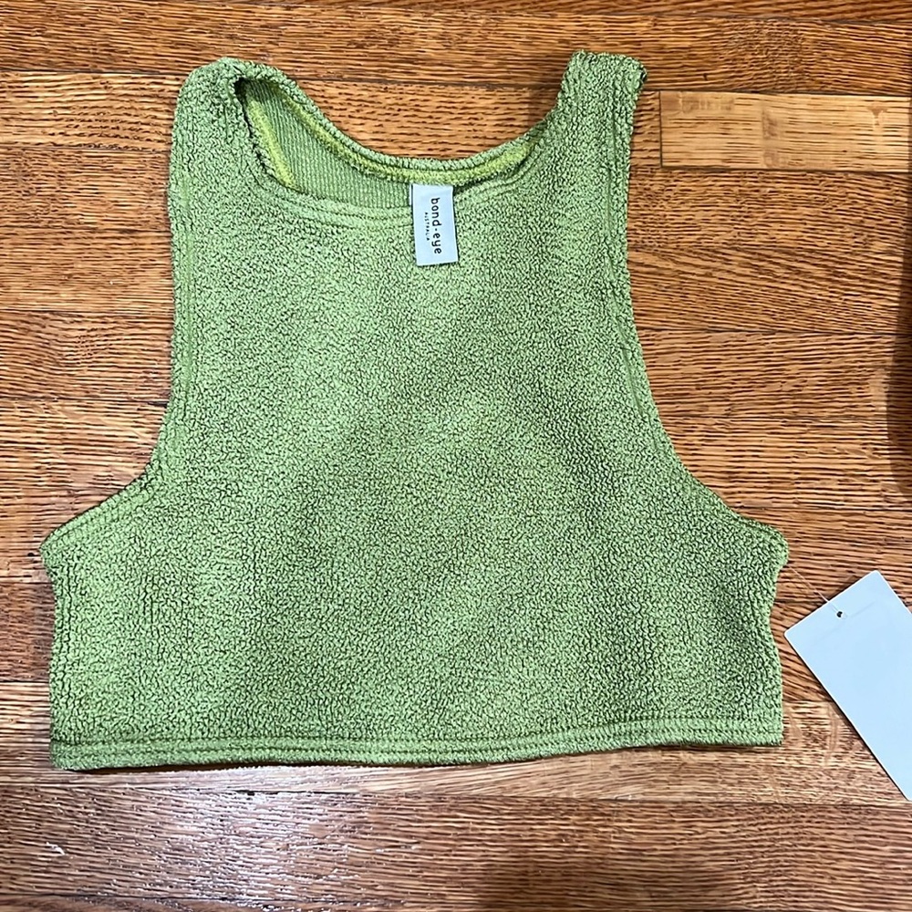 NWT bond-eye Racerback Citron Shimmer Green Swim Bathing Suit Top - One size